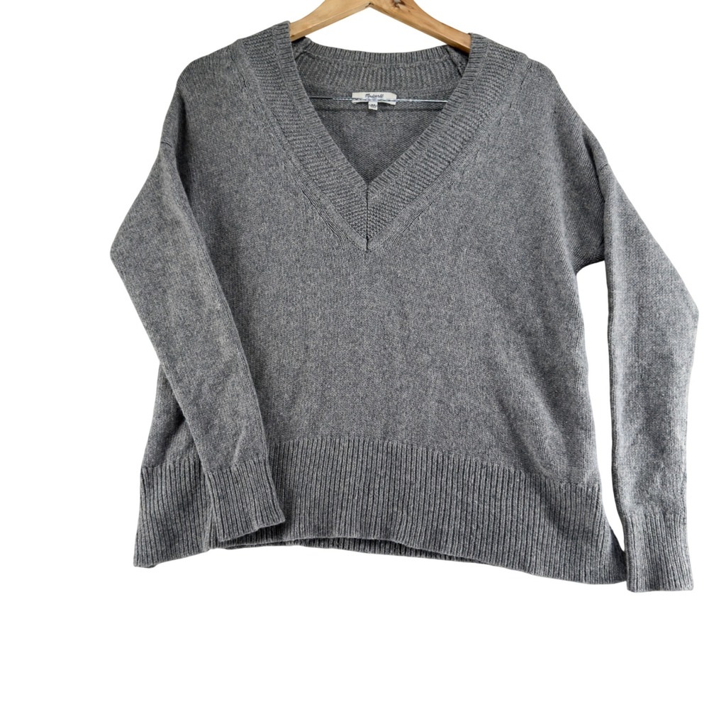Madewell Gray Merino Wool Yak Hair Blend V-Neck Pullover Sweater XS